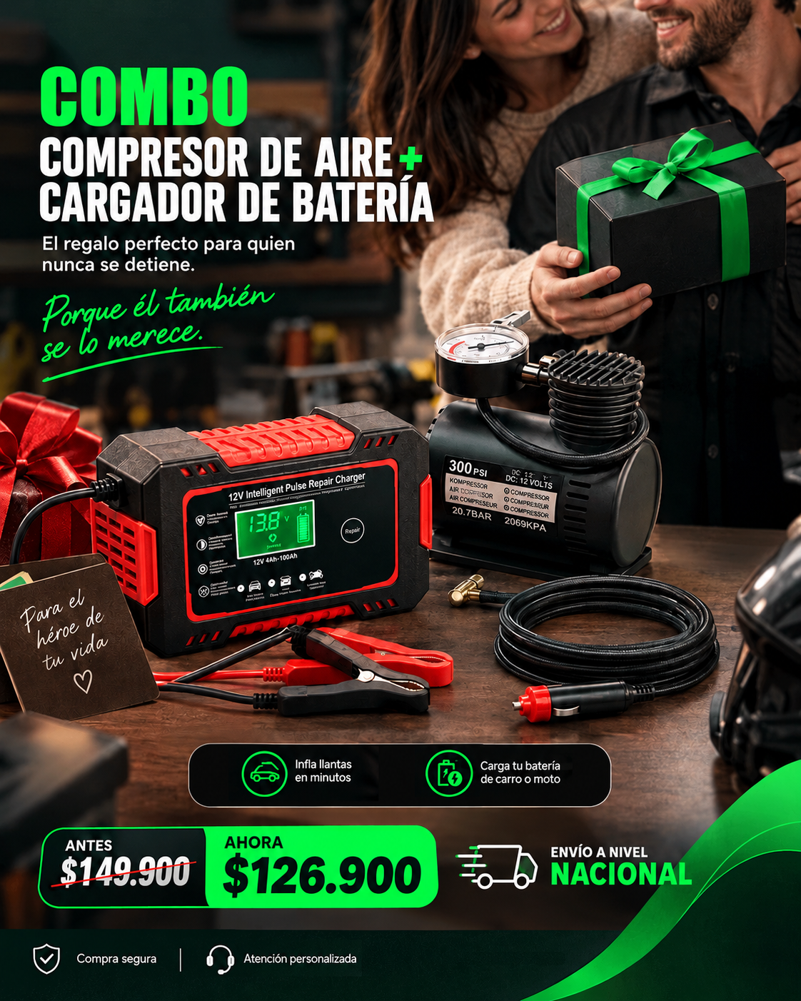 Kit Todoterreno | Compresor de aire + Cargador de batería