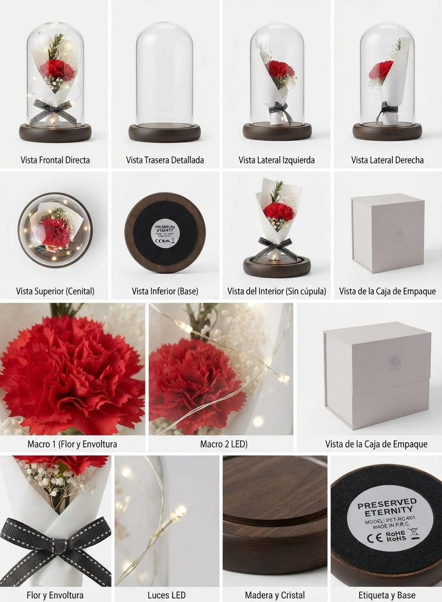 FLOR ETERNA DE VIDRIO CON LUCES